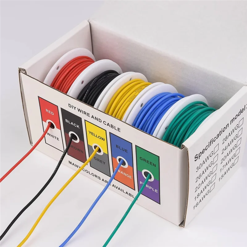 

Электрический провод ABUG-22AWG, гибкие силиконовые провода, многожильный луженый медный провод 22 калибра, 5 цветов, 16,4 фута/5 м каждый