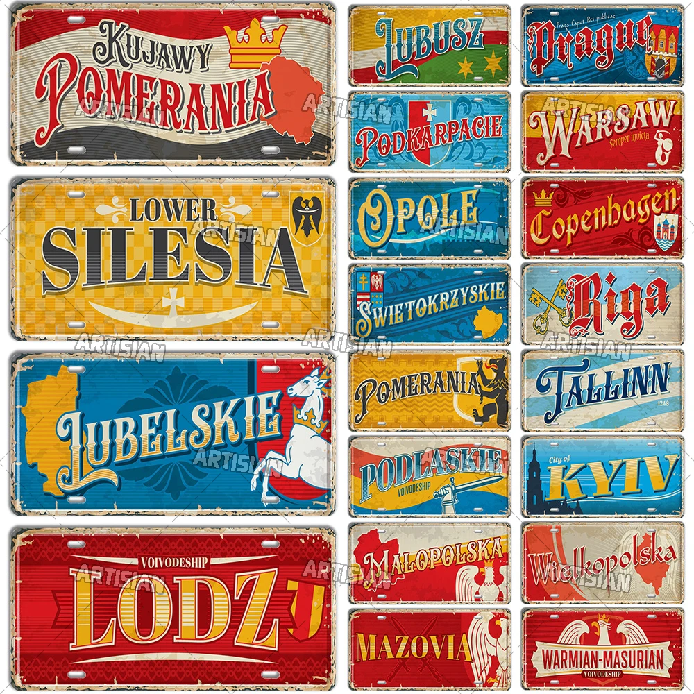 Artisian POLAND UKRAINE Landmark License Plate City Metal Sign Decorative Vehicle Plate Wall Decor Garage Bar Pub Club Hotel