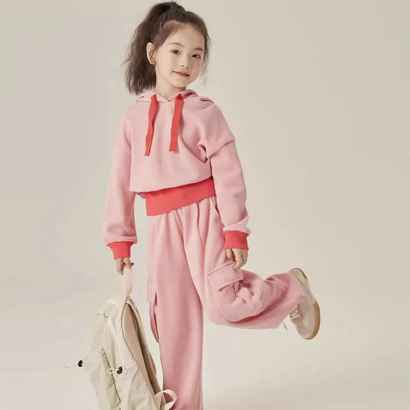 Girls Clothing Set Hooded Sports Plush Thickened Sweater Extended Pants Autumn And Winter New Kids Outfits