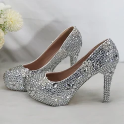 BaoYaFang Round Toe Bridal shoes Woman High Heel platform shoes Wedding Luxury High shoes Peep Toe Fashion Party shoes