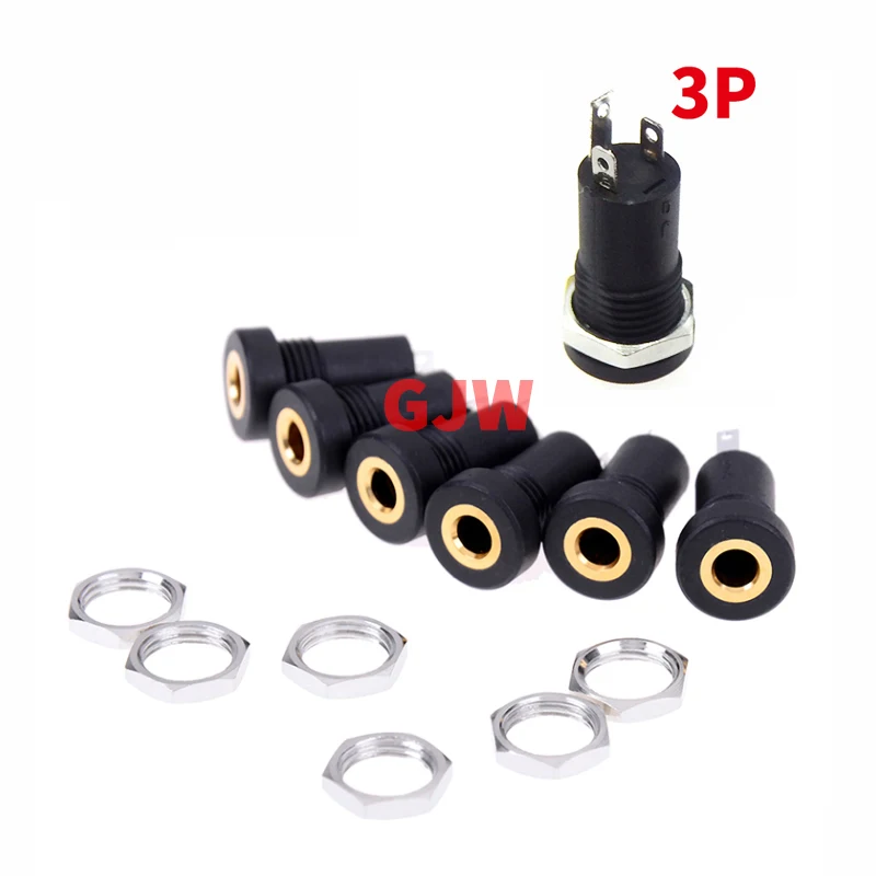 

100PCS PJ392A 3.5MM Audio Jack Socket 3 Pole Black Stereo Solder Panel Mount Gold With Nuts PJ-392A