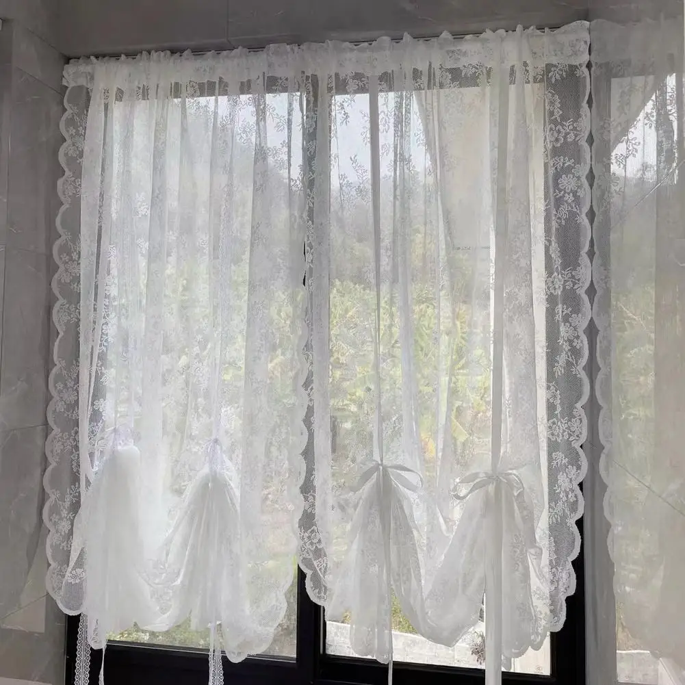 

Washable Attractive Window Short Lace Sheer Curtain Tear Resistant Tulle Curtain Good Air Permeability Home Supplies