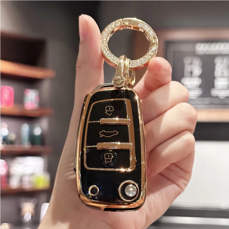 Car Key Fob Cover with Bling Keyring For Audi A1 A3 A4 A6 Q1 Q3 Q5 Q7 S3 S4 S6 R8 TT Key Shell Cover Girly