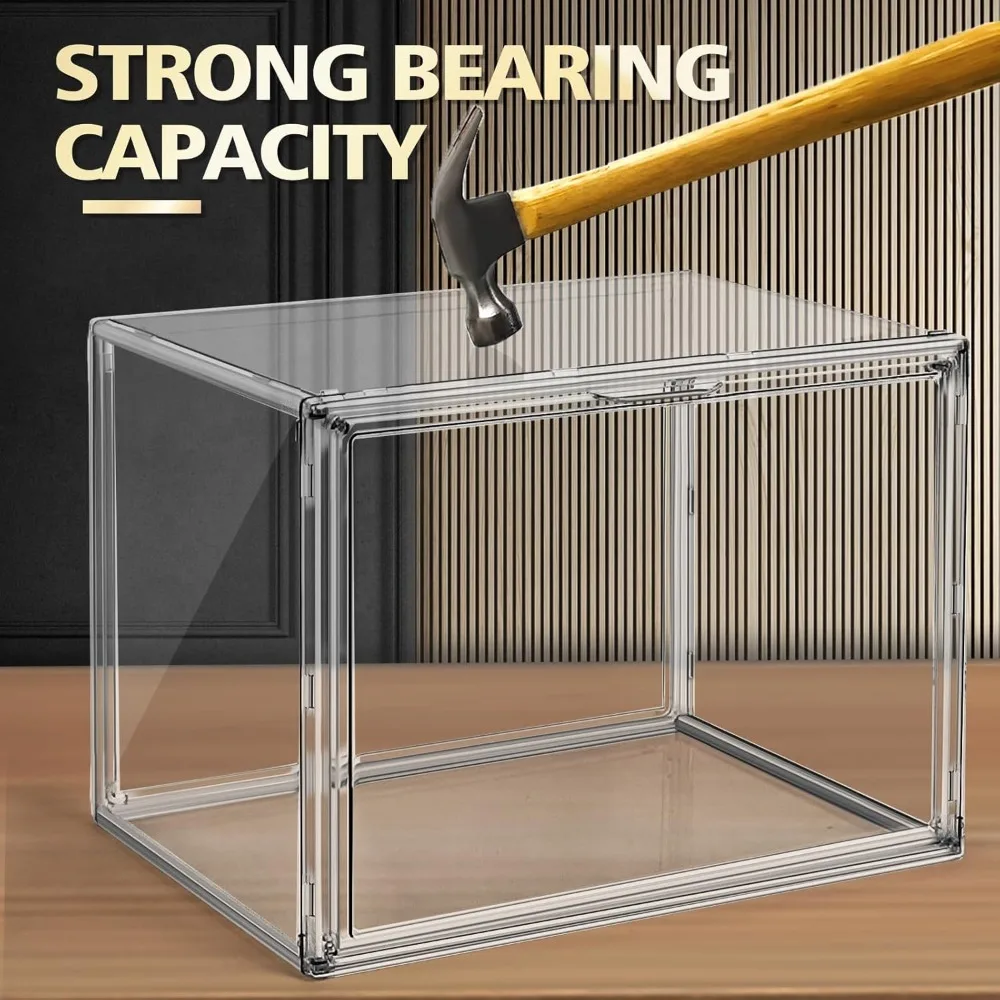 4 عبوات من منظم صندوق الأحذية الشفاف، حافظات عرض أكريليك لكتاب شخصيات التجميل والمقتنيات، حقيبة كبيرة جدًا قابلة للتكديس #3