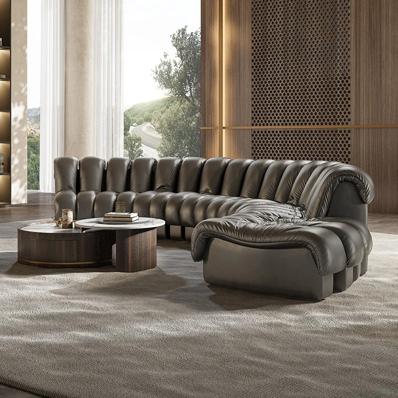 Snake sofa, large and small apartment S-shaped curved leather sofa