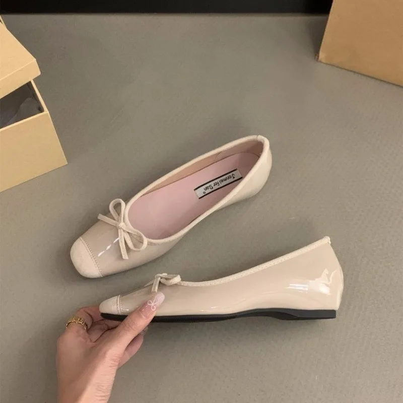 New Fashion Women's Flat Shoes Soft Bow Square Head Shoes Women's New Stitching Elegant Fashionable Plus Size Comfort Flat Shoes