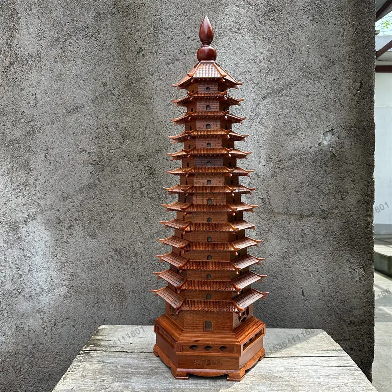Chinese wood carving ancient building model office desk ornament gift