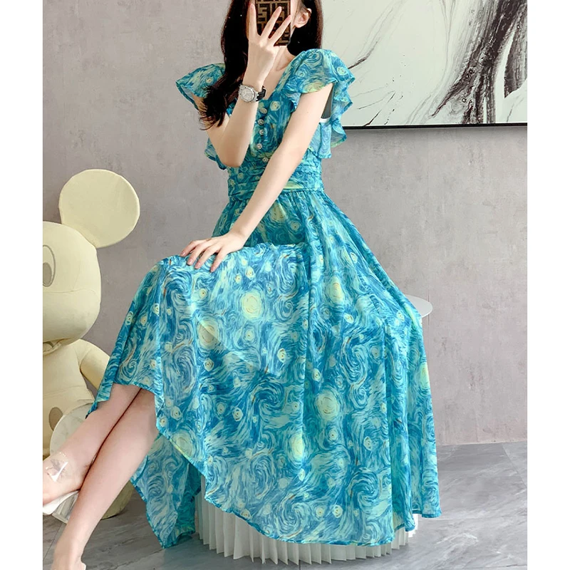 ฤดูร้อนผู้หญิงชุดชีฟองดอกไม้Elegant BodyconยาวChicพรหมสุภาพสตรีชุดเดรสวินเทจหรูหราชุดพรรคVestidosฤดูร้อน 2025