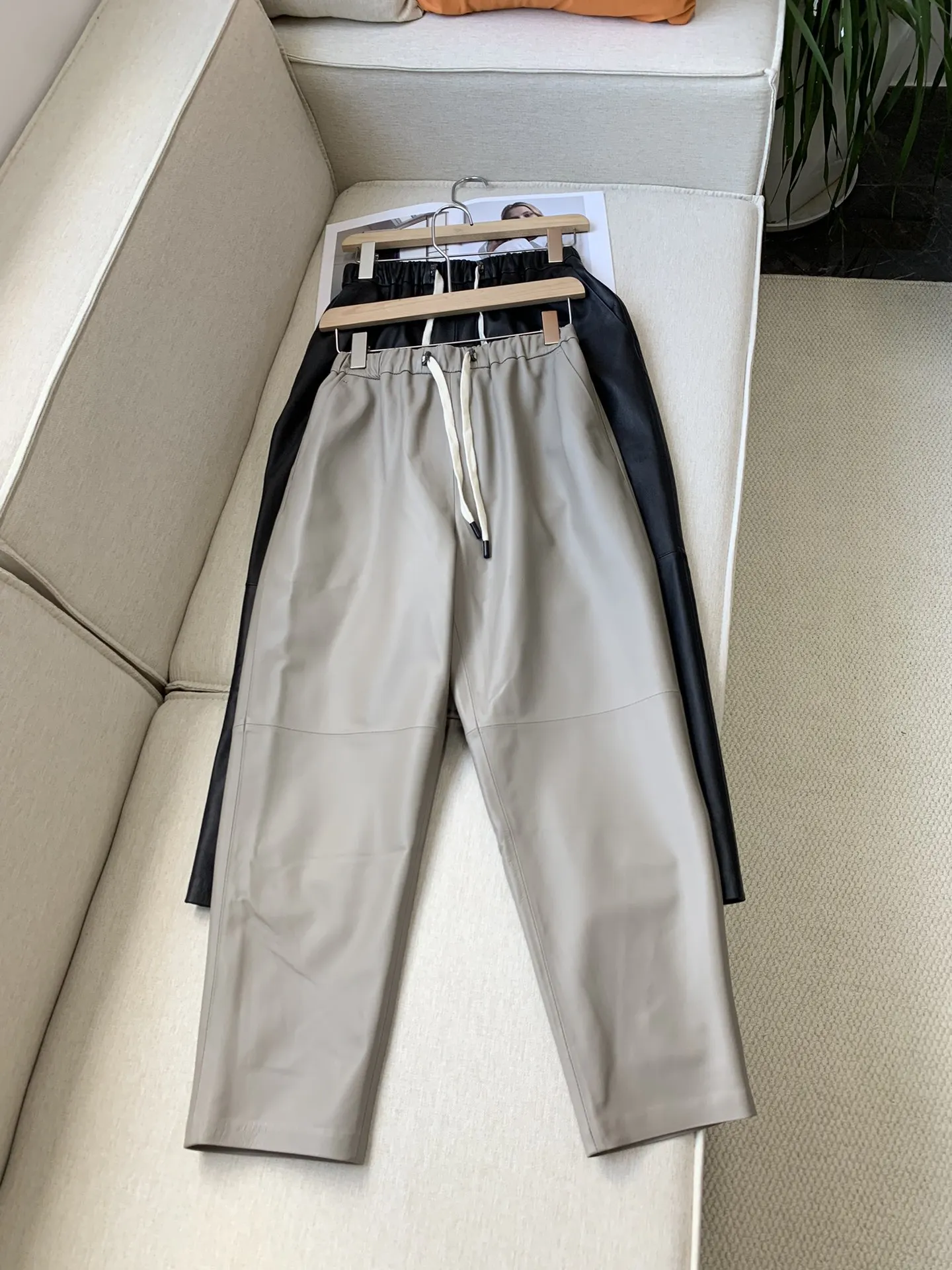 

Women's Long Pants 2024 New Autumn Winter Bead Chain High Elastic Waist Casual Solid Color Trousers