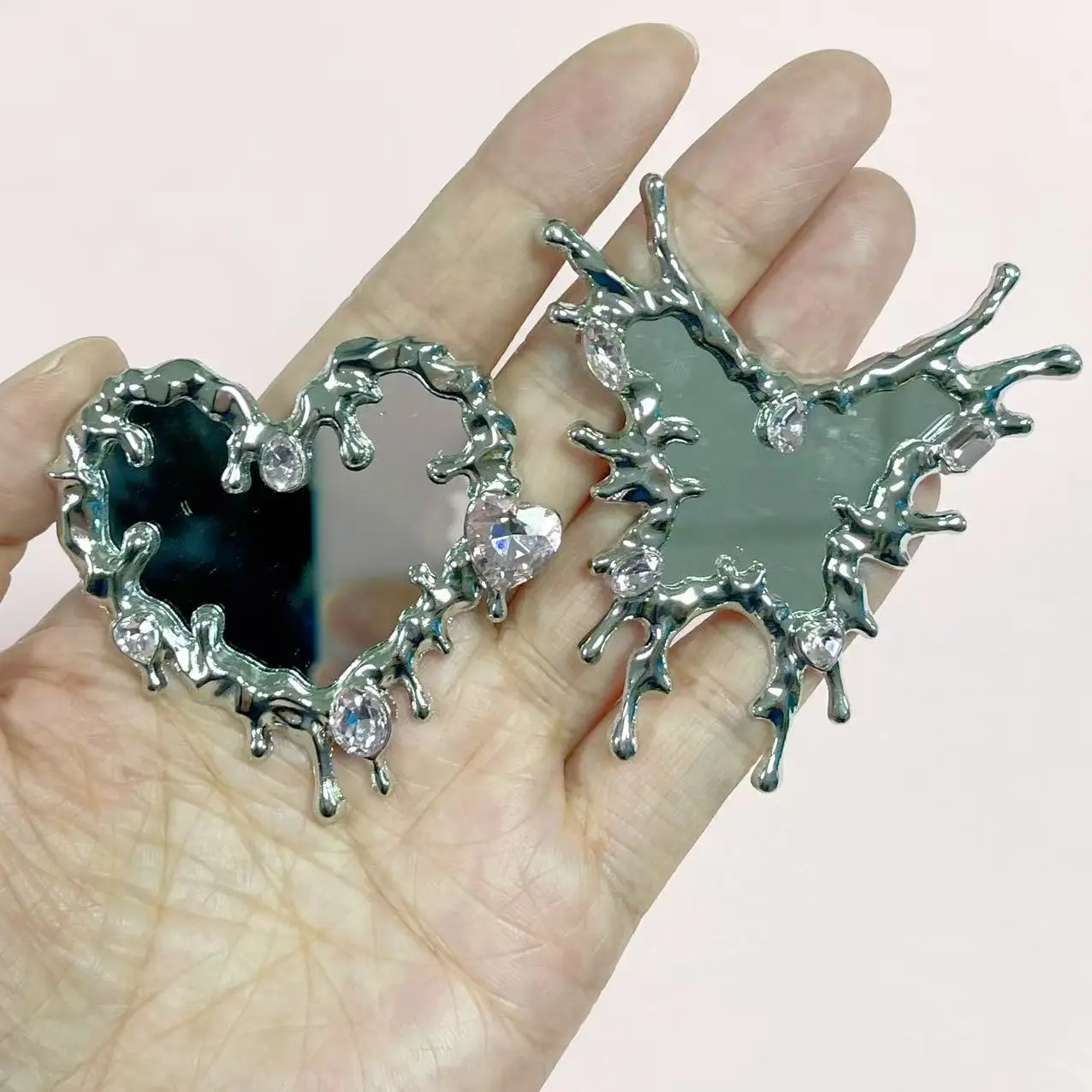 2 Stuks Roze Rode Roos Diamant Sex Lip Make-Up Spiegel Geldzak Dollarteken Junk Telefoon Case Ipadcase Decoratie Charms Diy ambachten