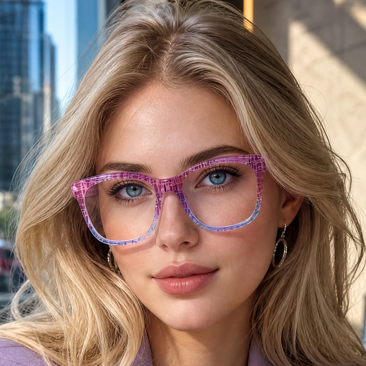 A Pair of Women's Square-Shaped Two-Tone Gradient Texture Full-Frame Glasses, Artistic, Gentle, Unique, Trendy, Eye-Catching, Versatile, and Suitable for Everyday Wear, Street Style Photography, and Short Trips