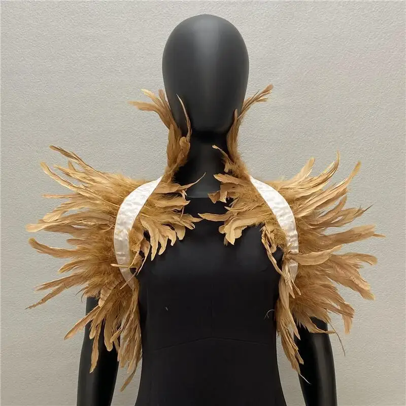 Gothic Frauen Schal natürliche Feder schwarz gefälschten Kragen Schal für Männer Frauen echte Feder Schal Halloween Party Cosplay – Detail 7