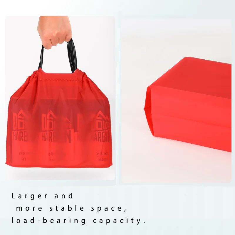 10pcs Plastic Drawstring Takeaway Bags Portable Fruit Lunch Box Gift Portable Drawstring Packaging Bags Custom Printed Logo