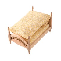 Children Gift 1:12 Dollhouse Wood Bed Bedroom Scene Decor Miniature Wood Bed DIY Model Living Simulation Single Bed Pretend Play
