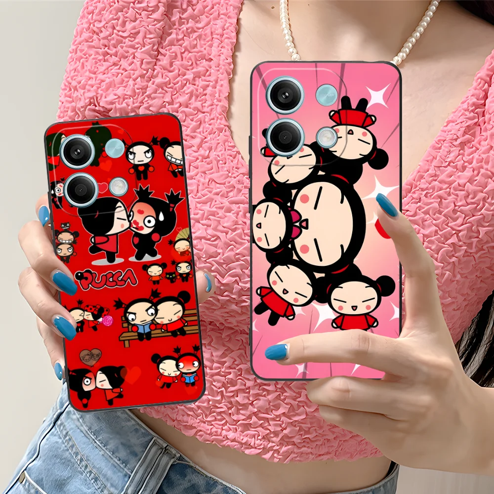 Cartoon P-Pucca Phone Case for Xiaomi Redmi Note 13 12 11 10 9 8 7 6 S A Pro Lite Plus 5G Black Cover Cellphones Smartphone