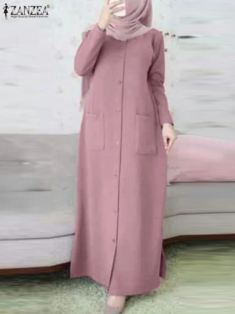 

2023 ZANZEA Fashion Muslim Dress Spring Woman Solid Turkey Sundress Casual Loose Vestido Elegant Long Sleeve Loose Maxi Robe