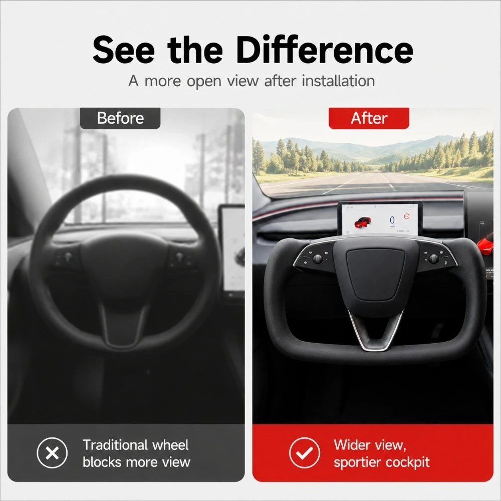 YOHON Customized Heated Yoke Steering Wheel Personalized Leather Interior Modification for Tesla Model 3 Highland 2024 2025 2026