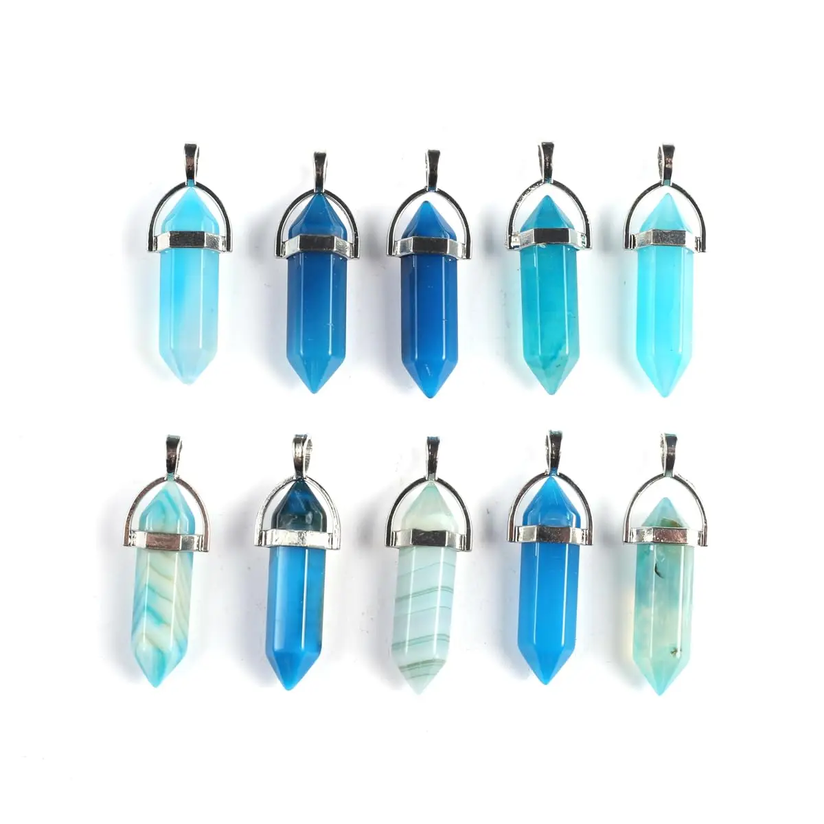 20Pcs Natural Stone Pendant Hexagonal Prism Rose Quartz Amethyst Healing Crystals Stone Charms For Jewelry Making DIY Necklace