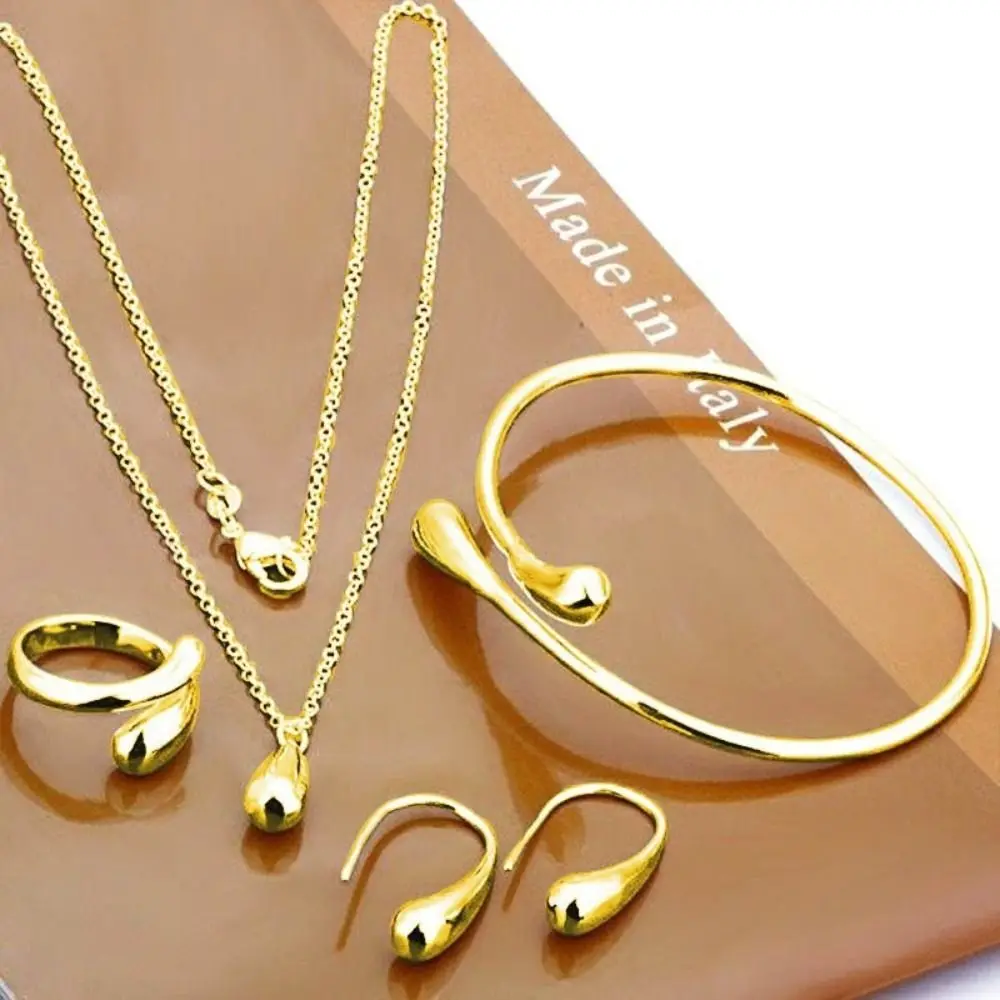 Lightweight Water Drop Necklace Four-piece Set Fashion Alloy Bracelets Rings