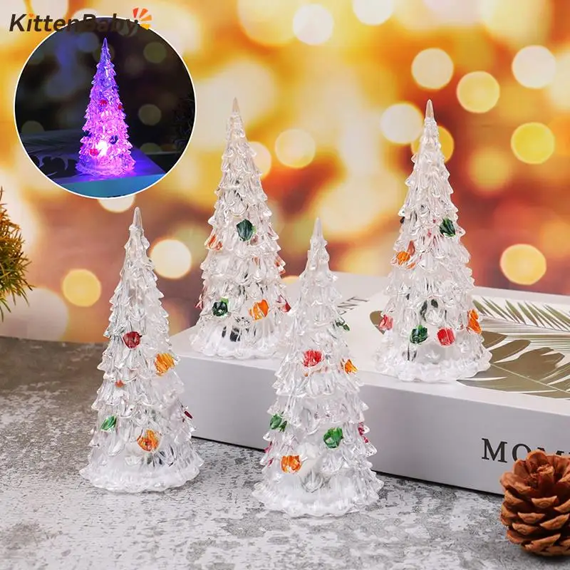 DIY Christmas Tree Mini Trees LED Light Ornament Placed In The Desktop Home Decor Christmas Dollhouse Decor Kids Gifts