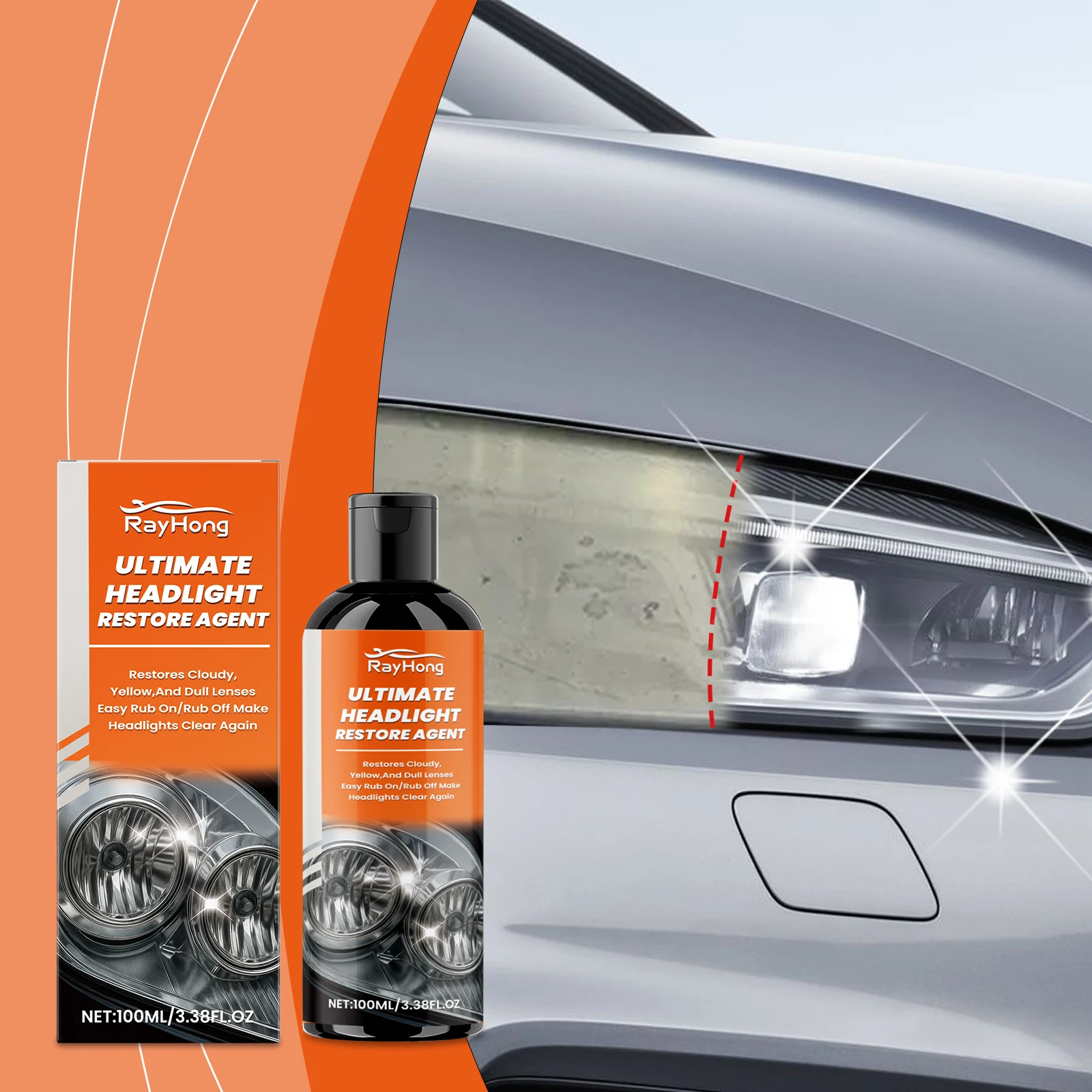 Solución para el cuidado de los faros del automóvil: quitamanchas, limpiador y pulido para una visibilidad mejorada