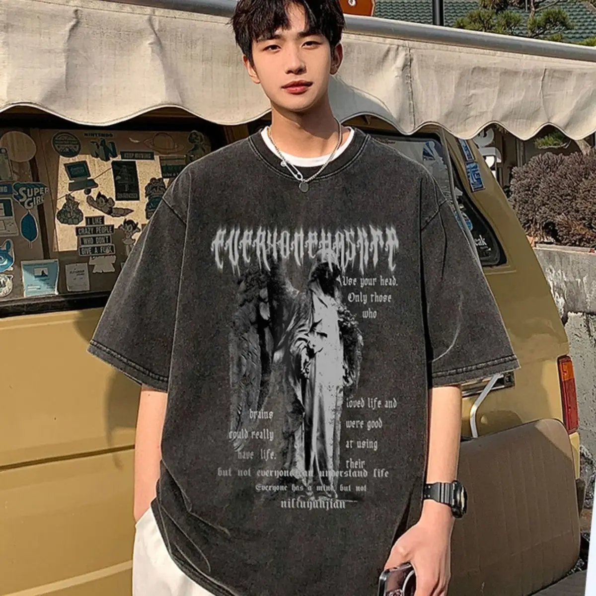 Pure cotton washed retro short-sleeved T-shirt 2023 new summer American style wild high street fashion