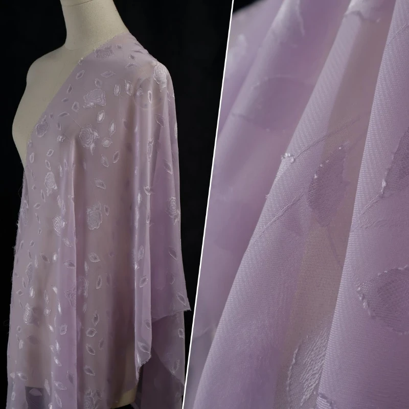 

Soft Semi Transparent Hanging Elegant Solid Color Multi-color Rose Jacquard Cut Flower Chiffon Fabric Hanfu Dress Fabric