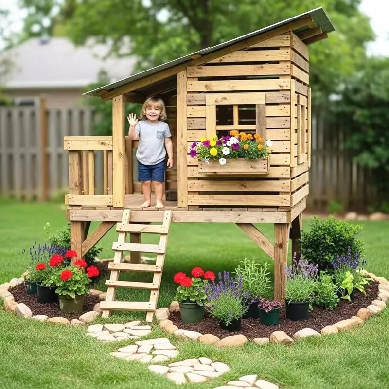 Outdoor Small Wooden Playhouse Preschool Backyard Activity Cabin with Climbing Wall for Kindergarten Daycare Backyard