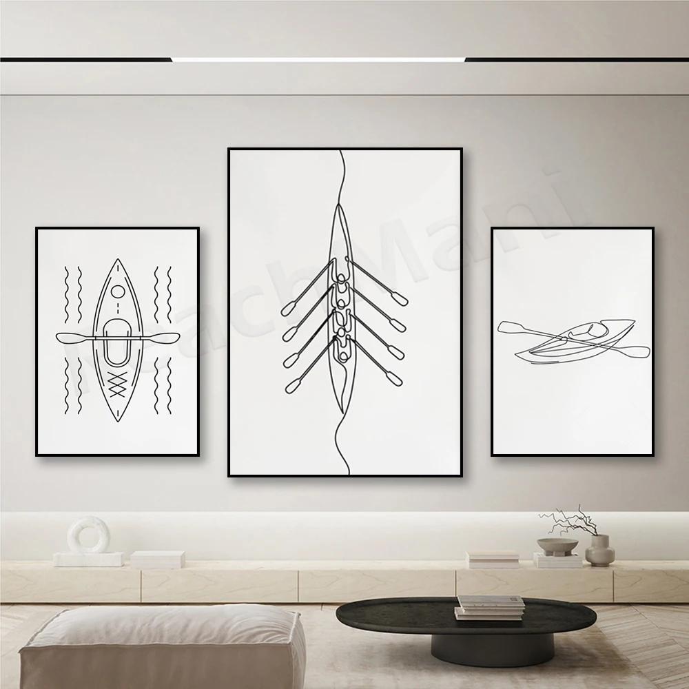 Minimalist kayak line art print, water sports, canoe poster, kayak rafters print, boating poster, simple sketch boating gift