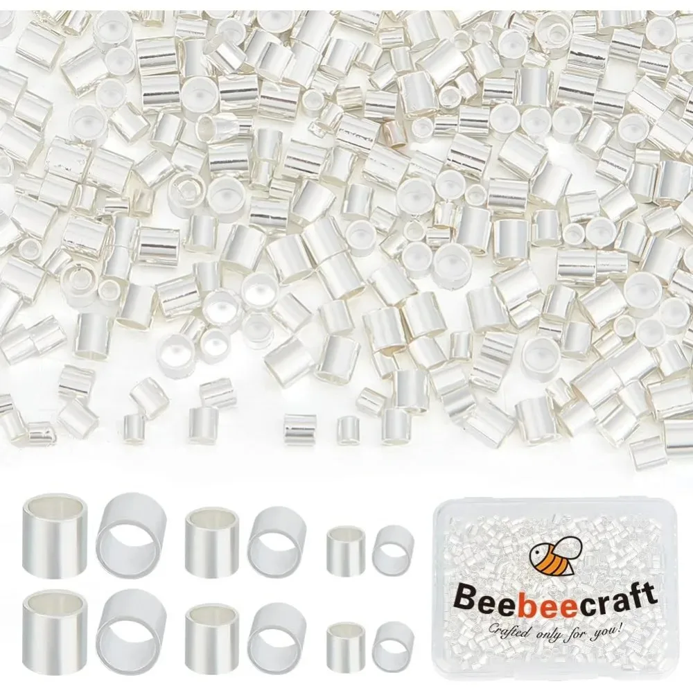 

1 коробка, 600 шт., обжимные трубчатые бусины, стерлинговые бусины 3 размера, разделительные бусины с отверстием 1/2/1,5 мм для комплекта для изготовления браслетов