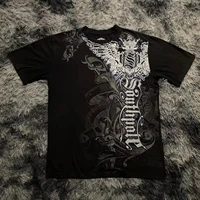 Motorcyc Classic Y2K Gothic Style Oversized T-Shirt round Neck Cotton High Street Tops for Men And Women