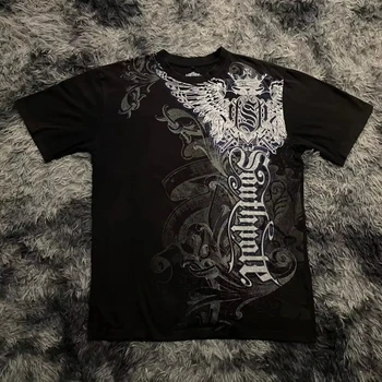 Motorcyc Classic Y2K Gothic Style Oversized T-Shirt round Neck Cotton High Street Tops for Men And Women