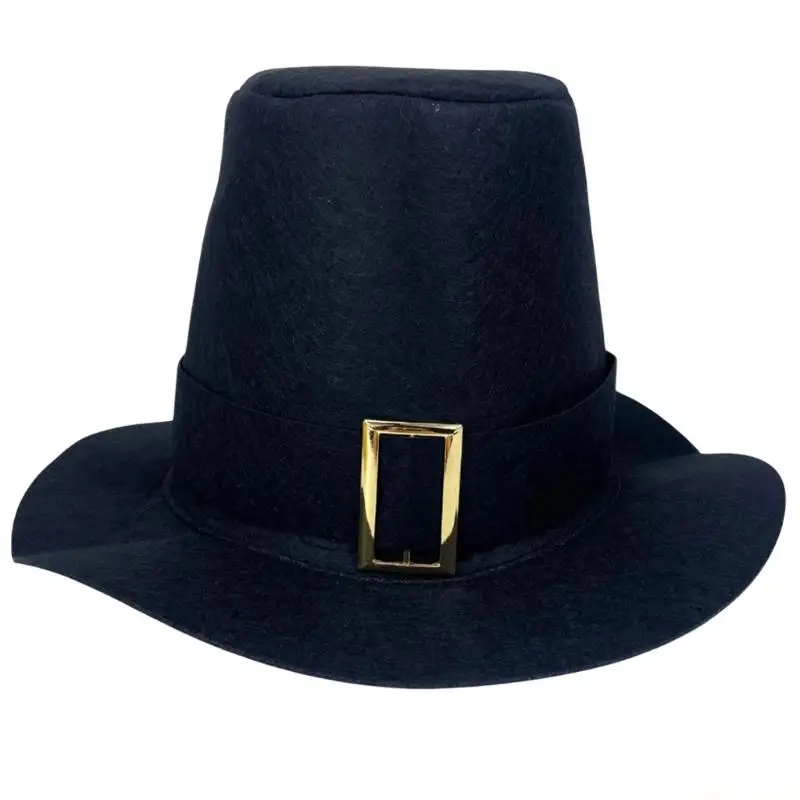 31BF Wool Pilgrims Hat with Easy Care Dust Resistant Top Hat Costume Props Headwear for Holiday Gathering Celebration