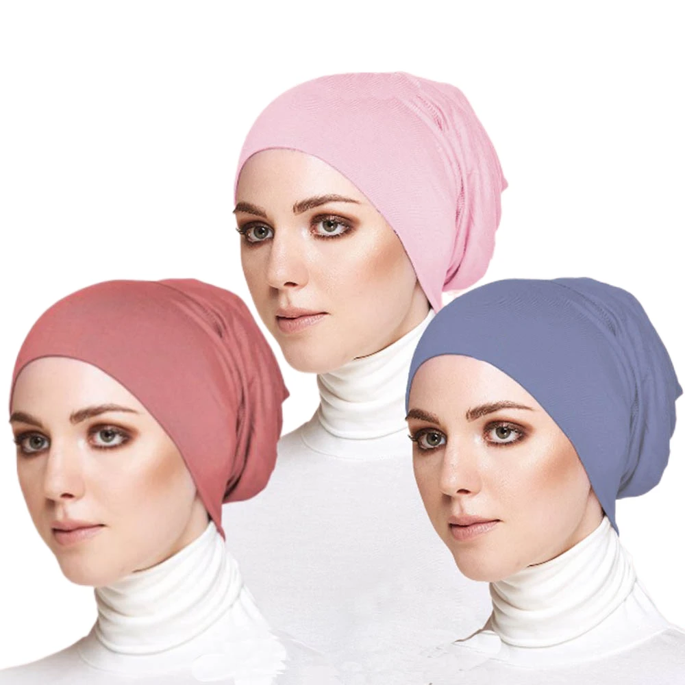 Donne morbido cotone sotto la sciarpa berretto turbante pronto usura Hijab Cap femminile foulard cofano Hijab Head Wraps per le donne