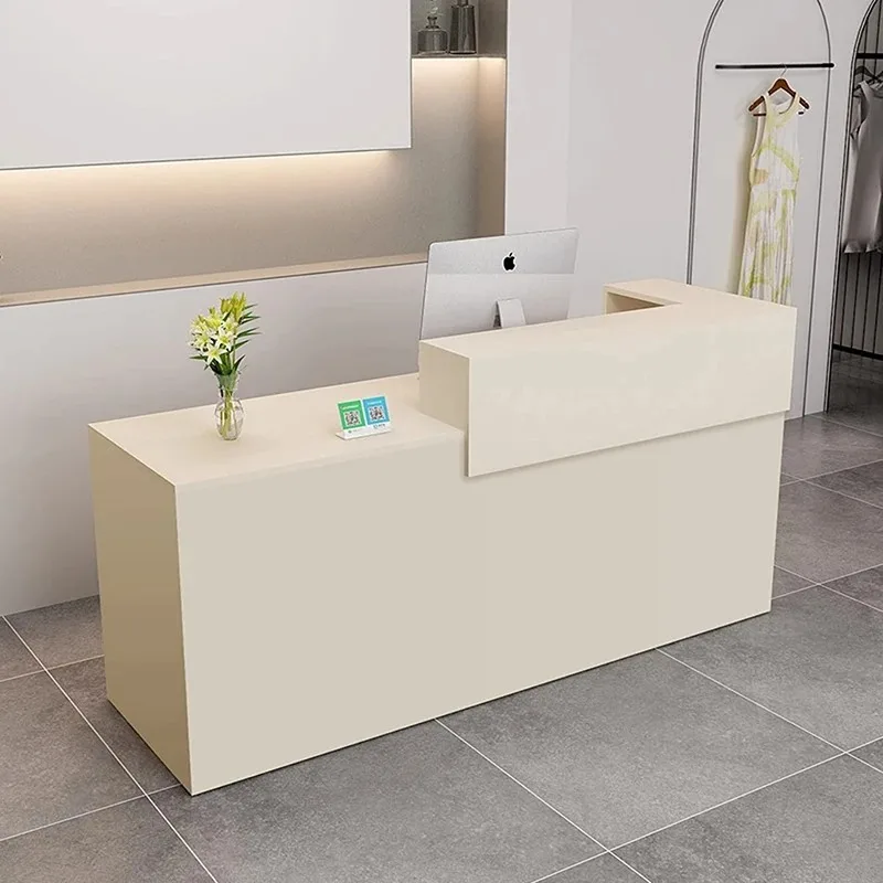 Дешевые современные стойки регистрации Деревянный коричневый дизайн Длинные лучшие классические стойки регистрации Белый ящик Mostrador Recepcion Furniture