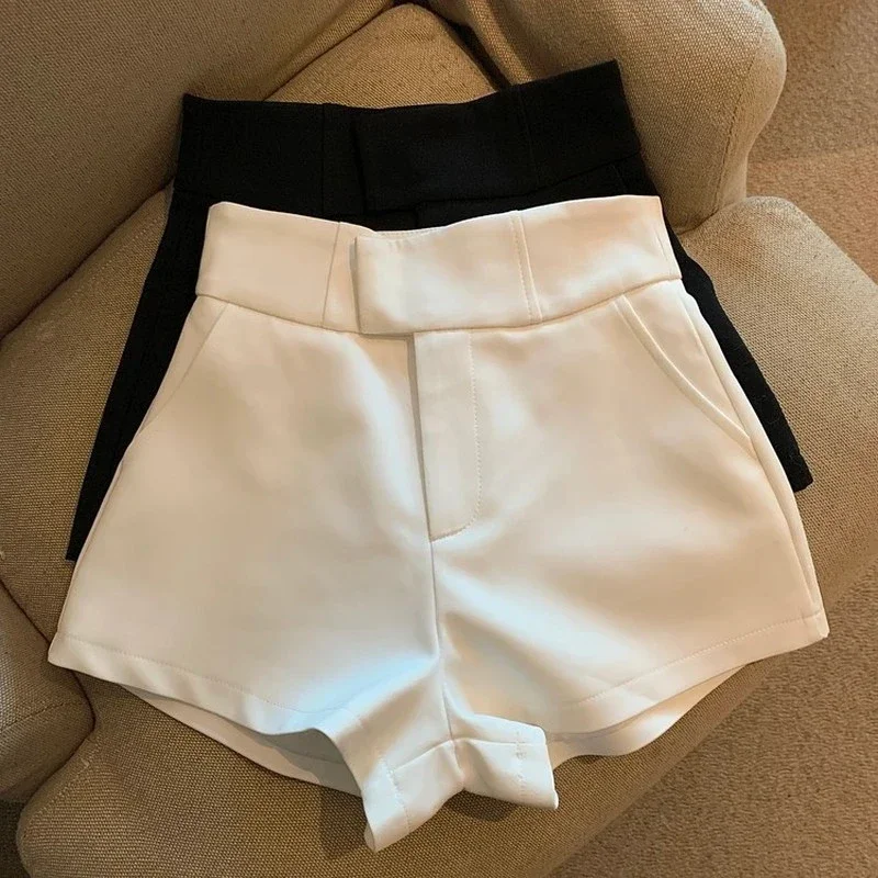 Sexy White Tailored Trousers Short Hot Casual High Waist Black Shorts Pants Women Wide Leg Bottom Y2K Streetwear Ropa Mujer