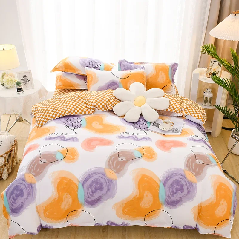 Orange Love Printed Duvet Cover Set Boy Girl Bedroom Irregular Geometric Pattern Quilt Cover Dormitory Single Double Quilt Cover