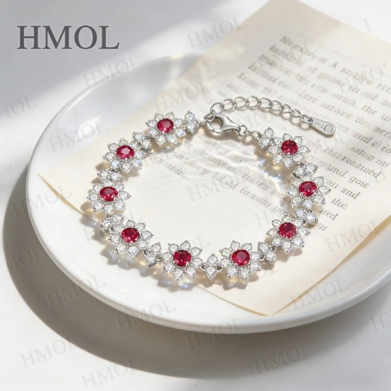White Gold Flower Bracelet Featuring Lab Grown Columbia Emerald Ruby Sapphire Floral Fine Jewelry Gift for Wife Mother