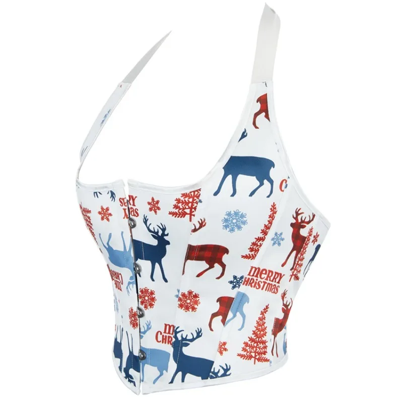 Painted Elk Corset White Christmas Corsets and Bustiers Female Neck Lace-up Waist Adjustable Body Shapewear  corselet bordado