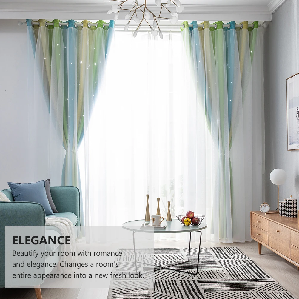 

2 Pcs Black Out Curtains Gradient Hollow Star Double layer Thermal Insulation Window Blinds Privacy Protection Bedroom Living
