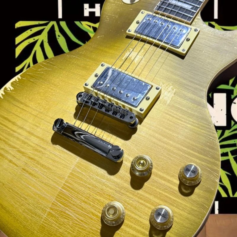 6 String LP00S Electric Guitar Gold Vintage Distressed Finish HH Humbuckers Chrome Hardware Blues Rock Stage Free Shipping