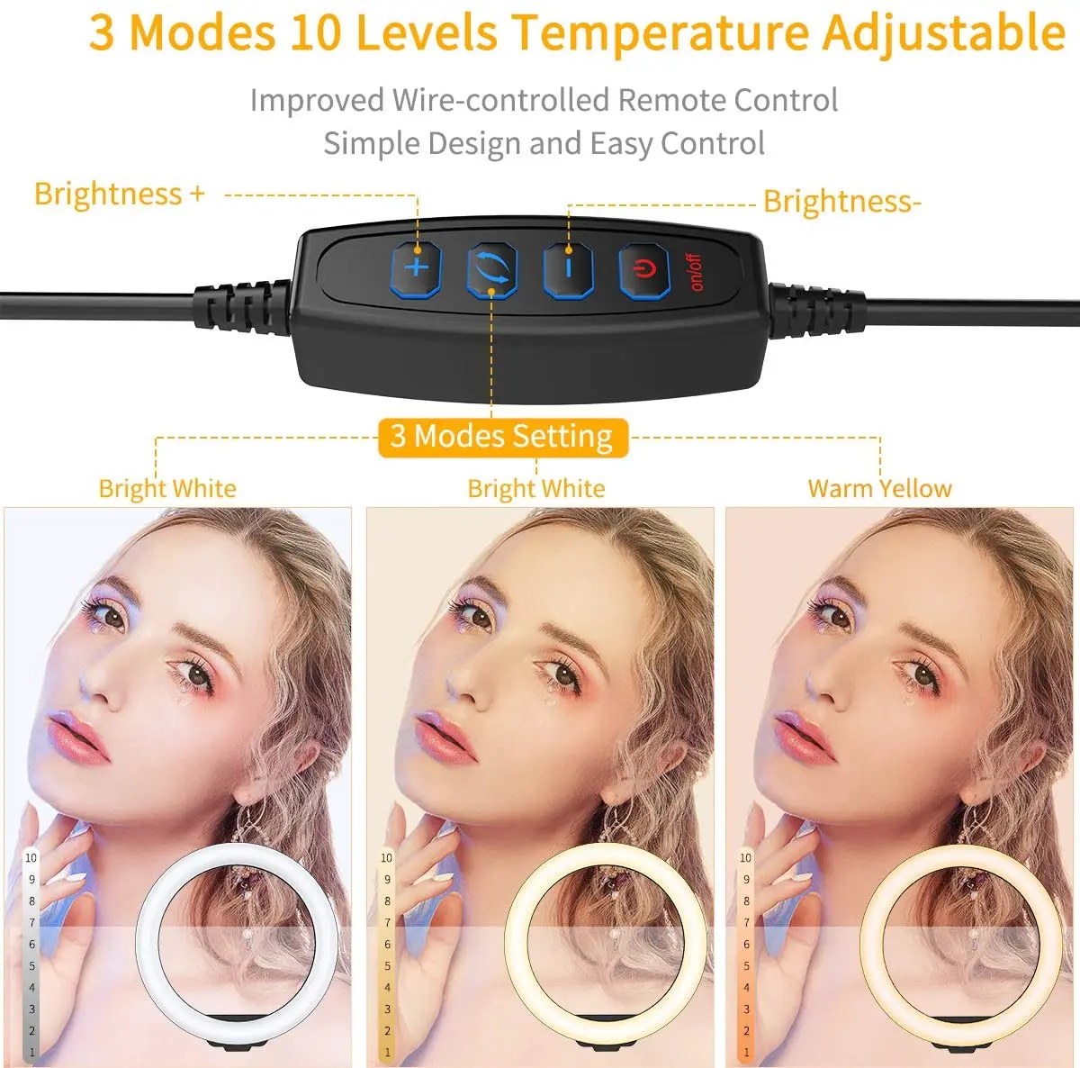 LED Selfie Ring Light 3 modes Dimmable Photography Lamp with 50cm Tripod&Remote control For Tik Tok Video Live Makeup Fill Light