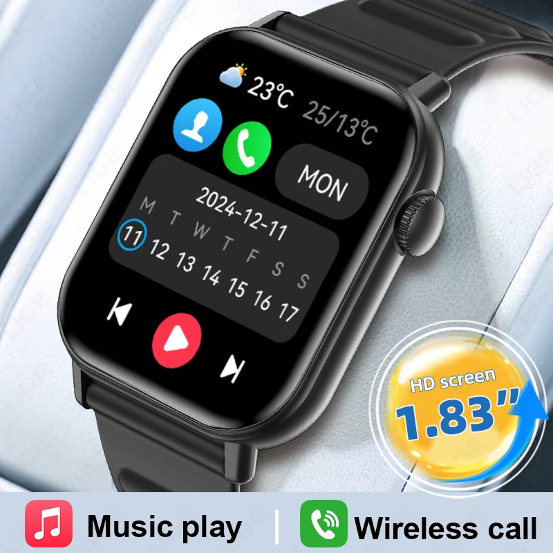 

LIGE Fashion 1.83” HD Full Touch Screen Smart Watch Men Voice Assistant Bluetooth Call Women's Watches Health Monitor Smartwatch