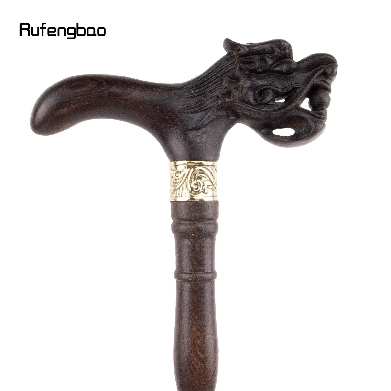 Brown Bite Ball Dragon Wooden Single Joint Fashion Walking Stick Decorative Cospaly Cane Mace Crutch  Wand Crosier 94cm