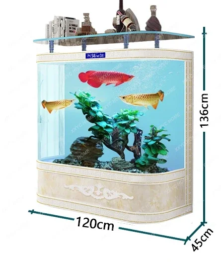 X-S Fish Tank Living Room Household Floor-to-ceiling Bar Counter Ultra-white Glass Double Arc Round Large Goldfish Tank HG