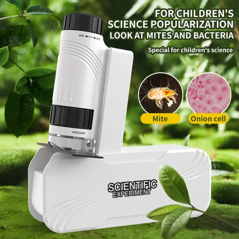 60x-120x Portable Handheld Microscope Toy with LED Light Detachable Children Pocket Microscope with Wrist Strap Rotated Base