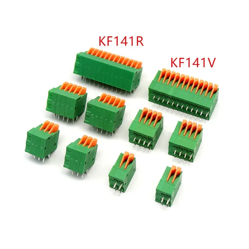 

5PCS KF141V KF141R 2.54mm Pitch PCB Straight / Bent Foot Connectors 2/3/4/5/6/7/8/9/10 Pin Spring Screless Terminal Blocks Green