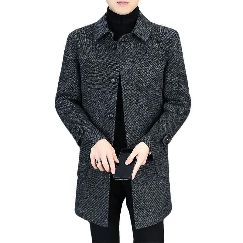 

Thickened Double-Sided Woolen Coat Men's Mid-Length Casual Fashion Single-Button Business Casual High-End Woolen Jacket
