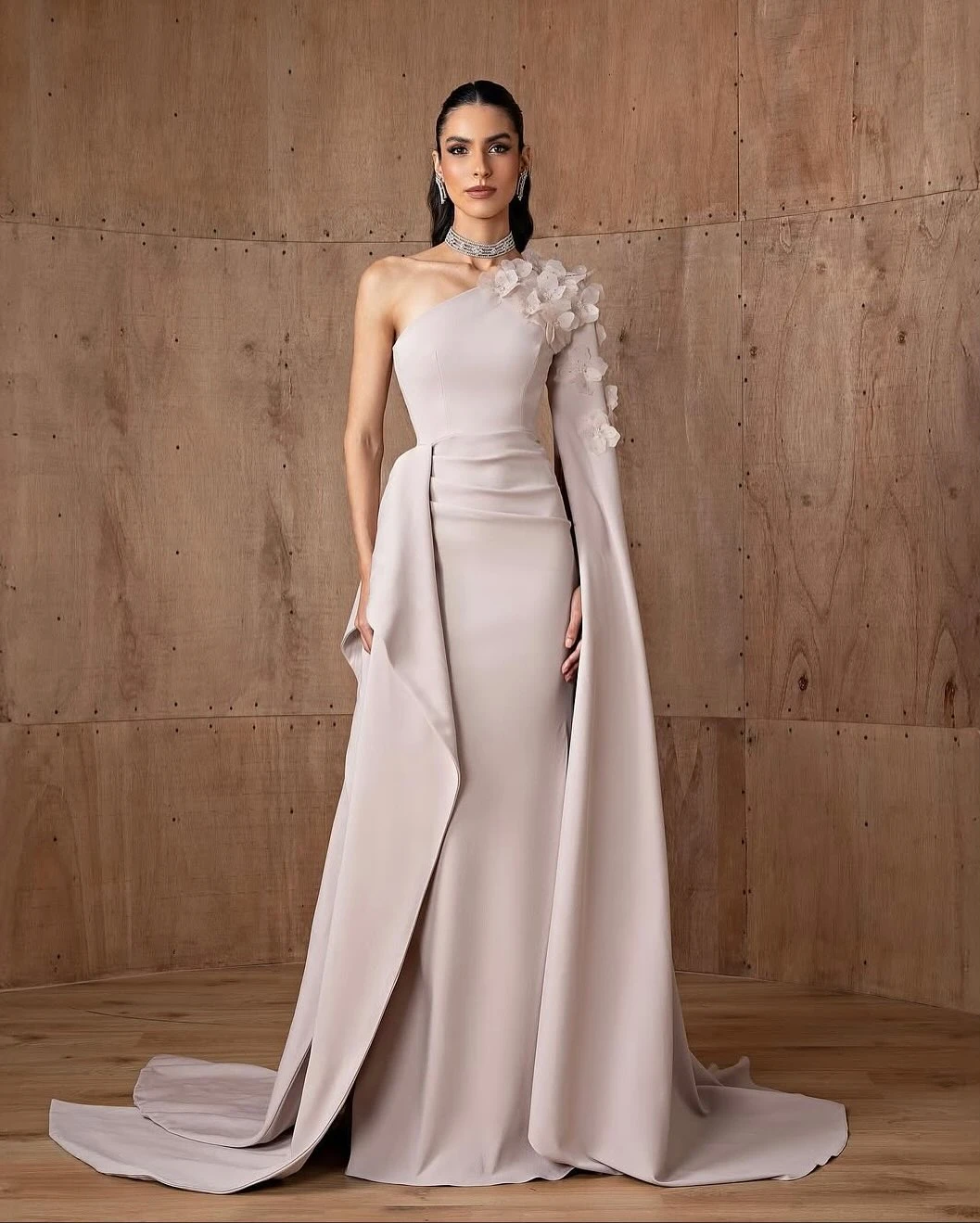 

Вечерние платья русалки по индивидуальному заказу, платье для выпускного вечера с длинными рукавами на одно плечо, модное платье с цветочной складкой, простое драпированное вечернее платье с открытой спиной