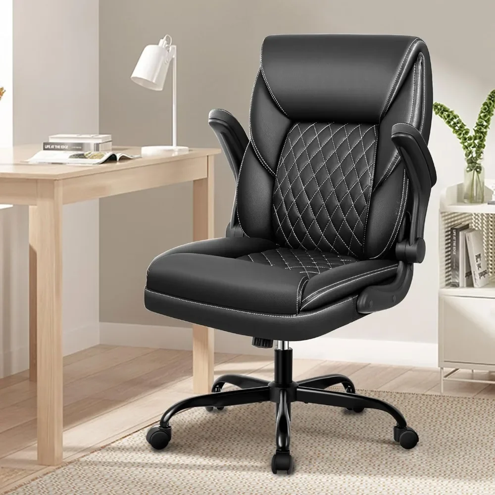 

Office Chair, Executive Leather Chair Home Office Desk Chairs, Ergonomic Computer Desk Chair with Adjustable Flip-Up Arms